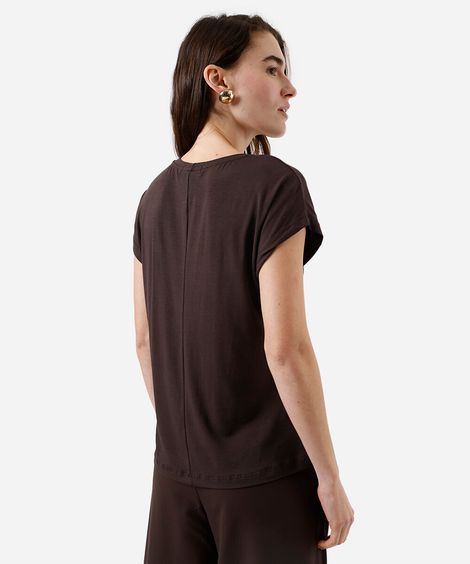 blusa feminina de viscose decote redondo marrom
