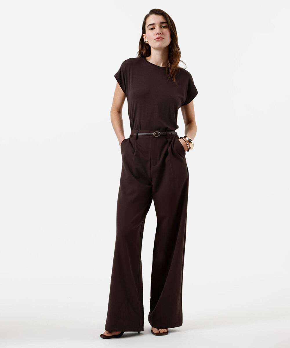 blusa feminina de viscose decote redondo marrom