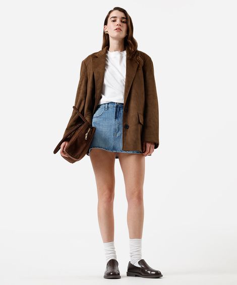 minissaia feminina jeans cintura média azul