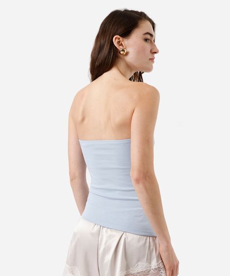 blusa sem alça feminina com viscose franzida assimétrica azul