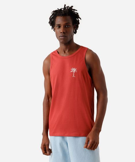 regata masculina de algodão estampada vermelha