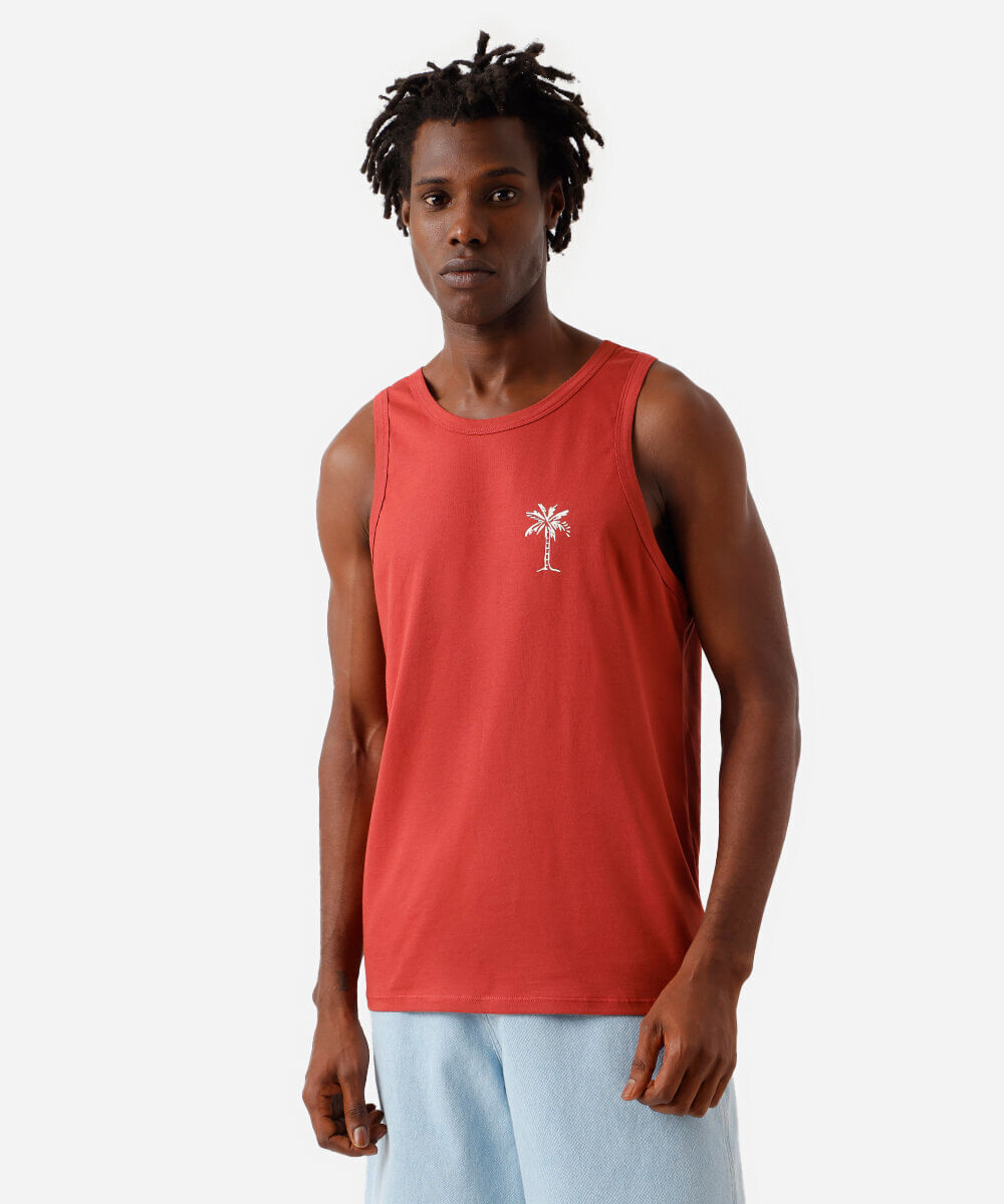 regata masculina de algodão estampada vermelha