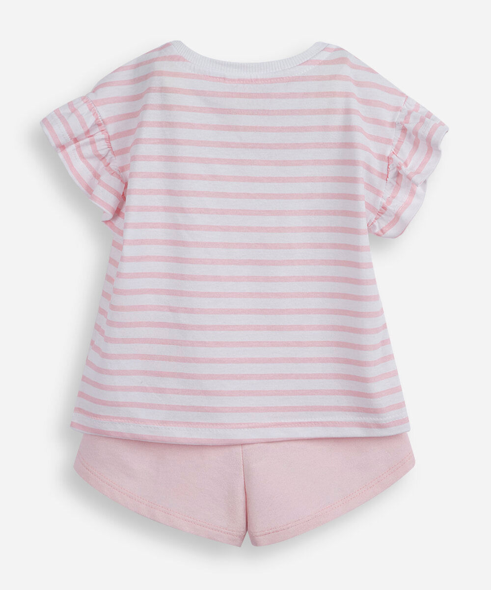 conjunto curto infantil de algodão listrado rosa