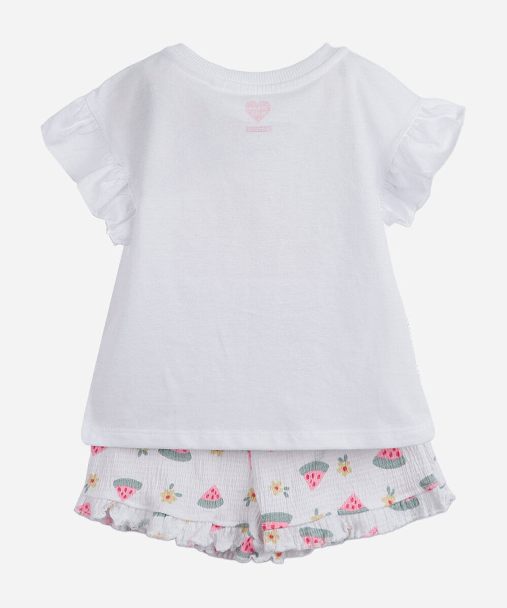 conjunto curto infantil de algodão texturizado off white