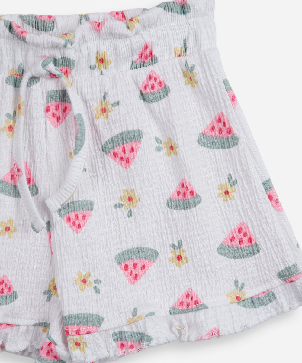 conjunto curto infantil de algodão texturizado off white