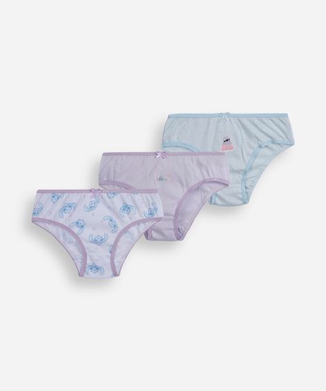 kit com 3 calcinhas de algodão stitch colorido