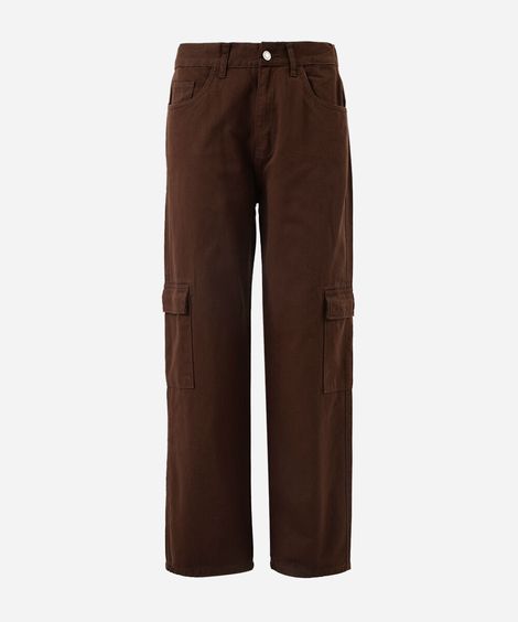 calça cargo juvenil em sarja marrom