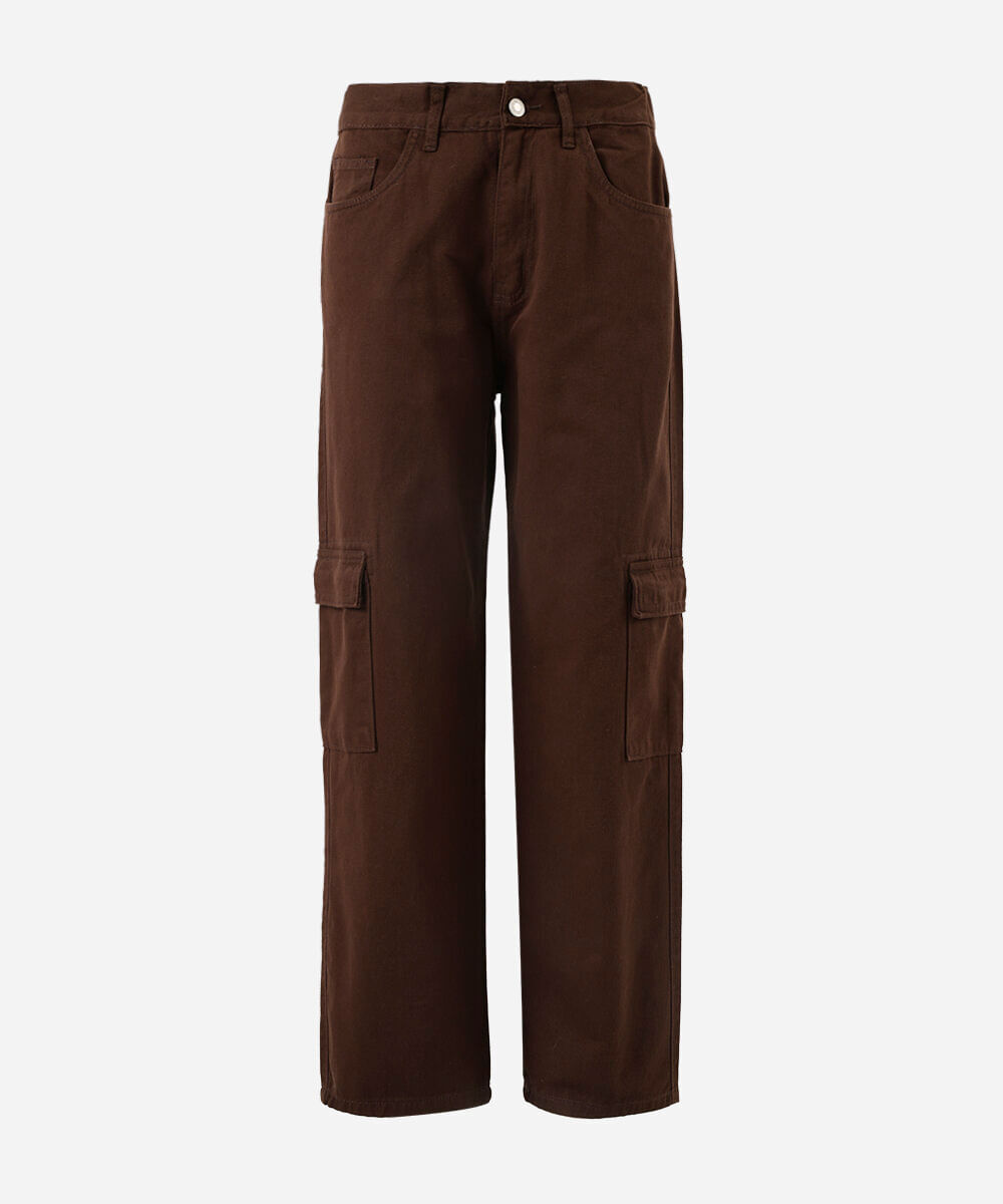 calça cargo juvenil em sarja marrom
