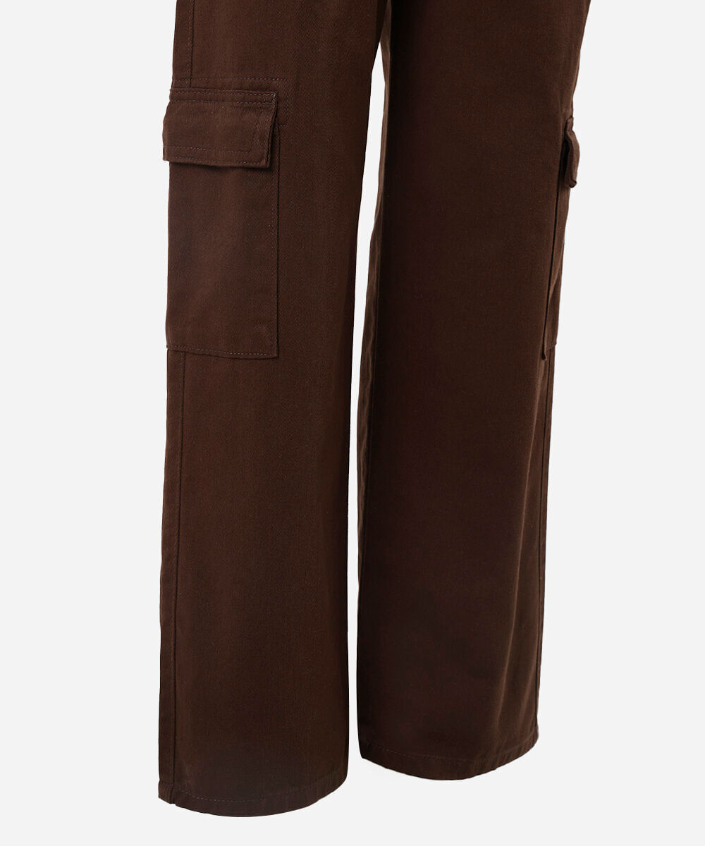 calça cargo juvenil em sarja marrom