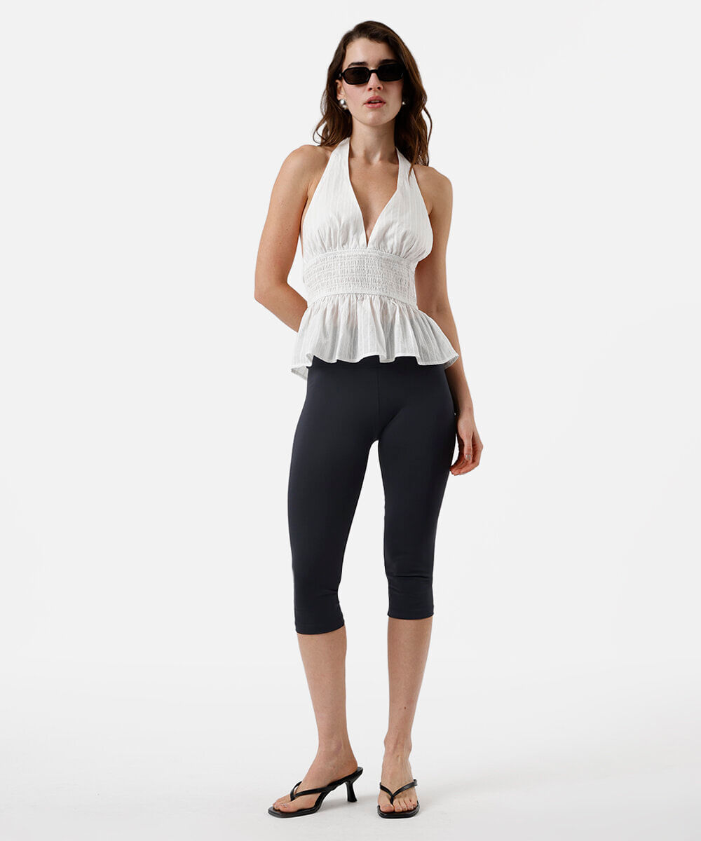 blusa frente única feminina de algodão franzida texturizada off white