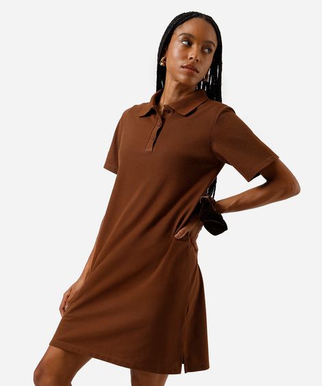 vestido curto polo feminino com algodão básico  marrom