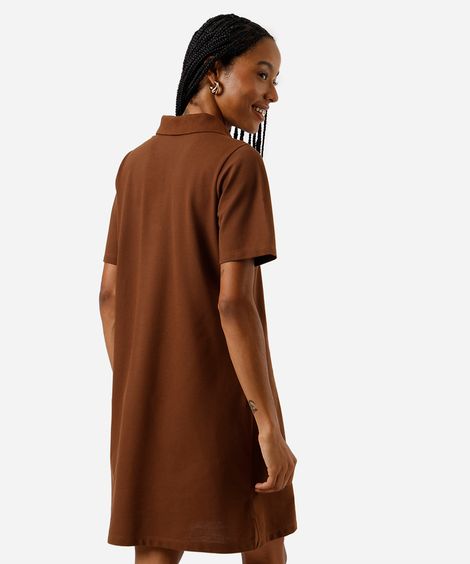 vestido curto polo feminino com algodão básico  marrom