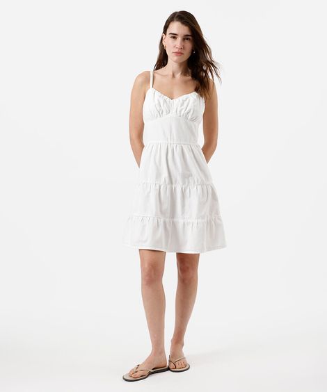 vestido curto alça fina feminino de sarja com recortes off white