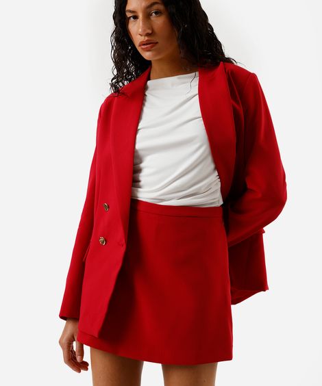 short saia de alfaiataria feminino cintura alta - vermelho