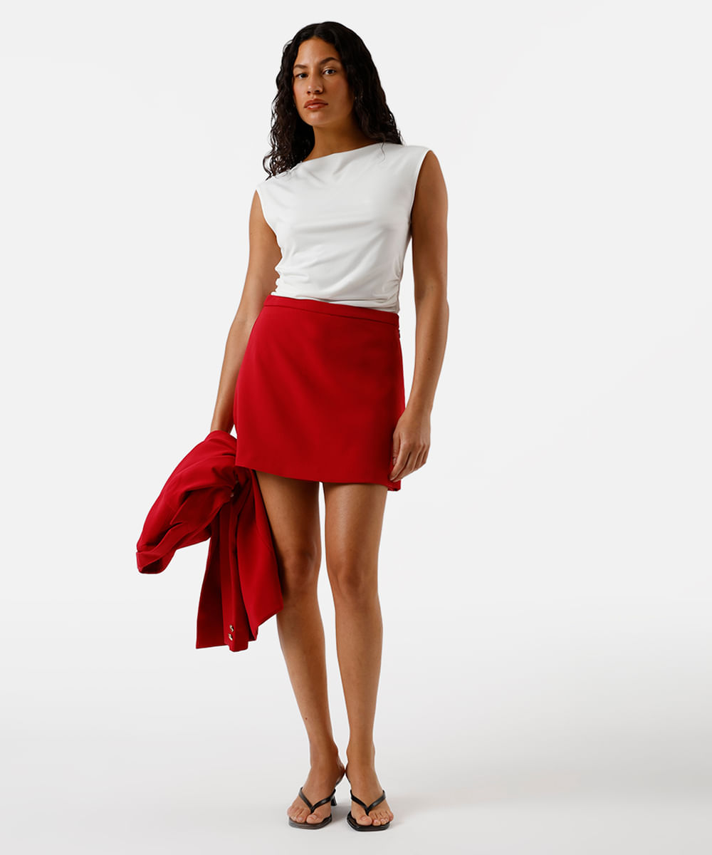 short saia de alfaiataria feminino cintura alta - vermelho