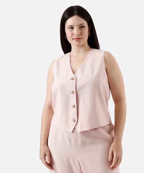colete de alfaiataria feminino com viscose plus size rosa