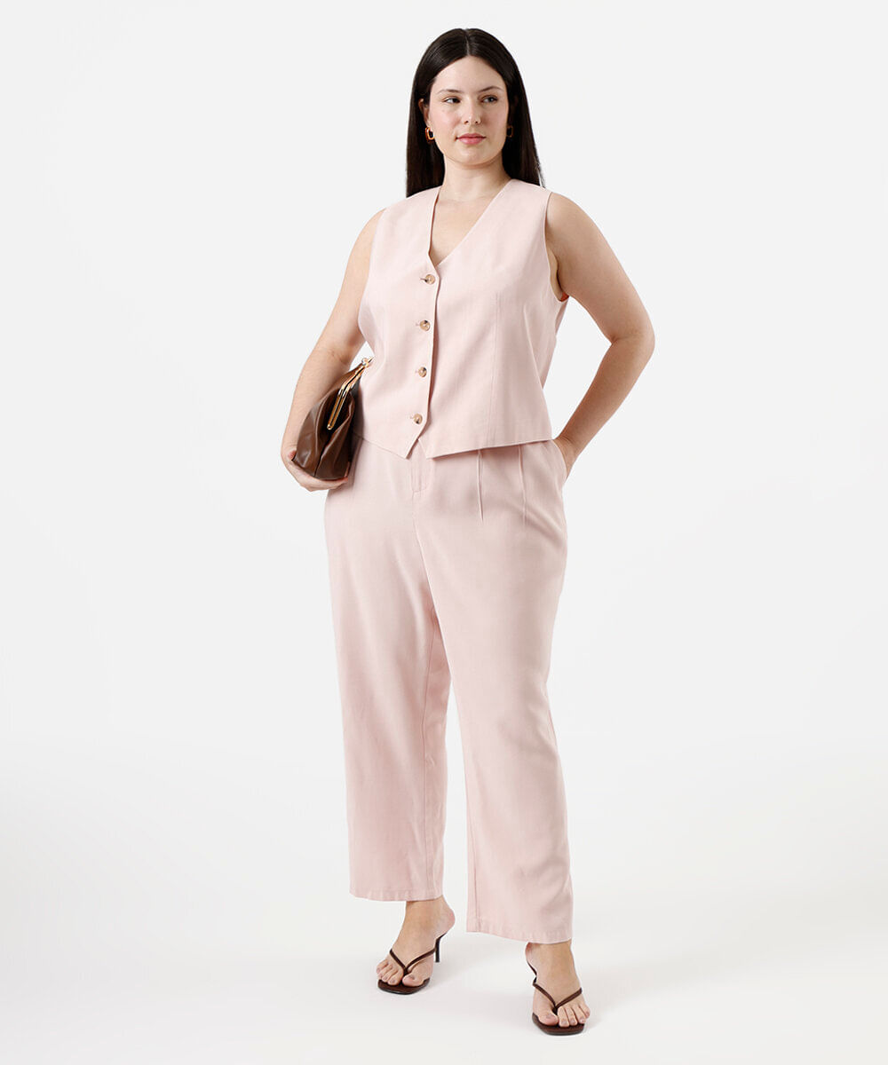 colete de alfaiataria feminino com viscose plus size rosa