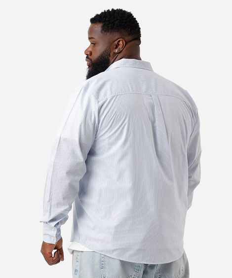camisa masculina de algodão listrada plus size azul