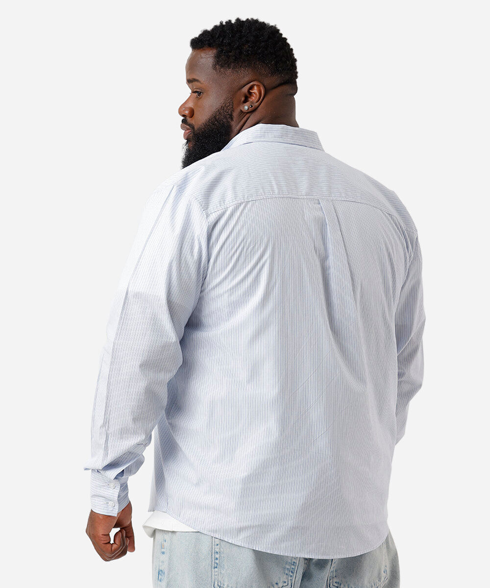 camisa masculina de algodão listrada plus size azul