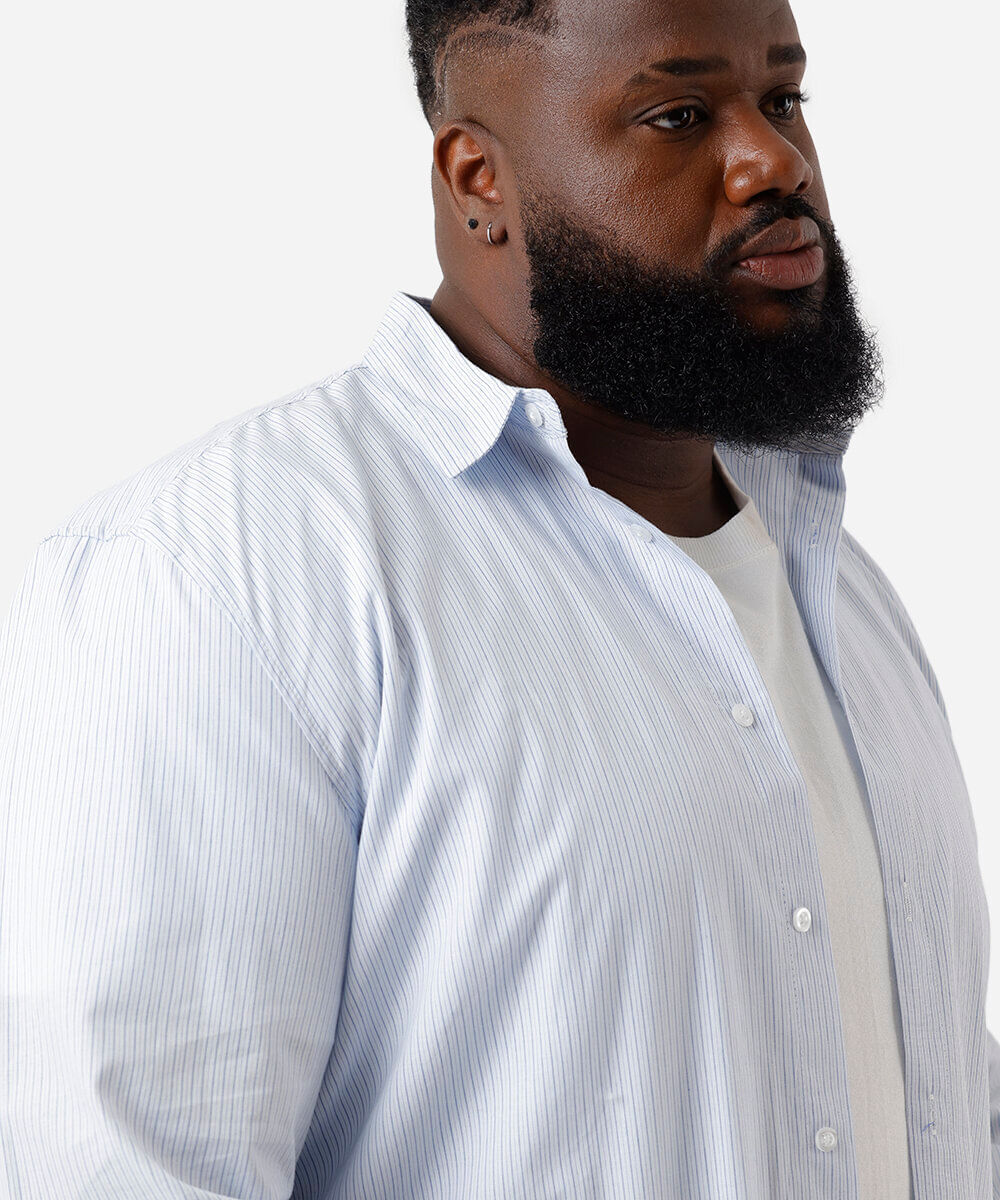 camisa masculina de algodão listrada plus size azul