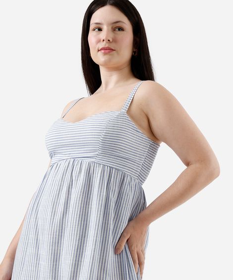 vestido longo feminino de viscose listrado plus size azul