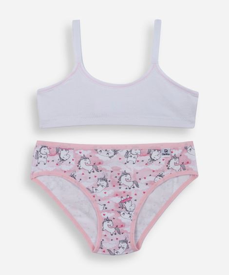 conjunto de calcinha e sutiã infantil em algodão delrio branco