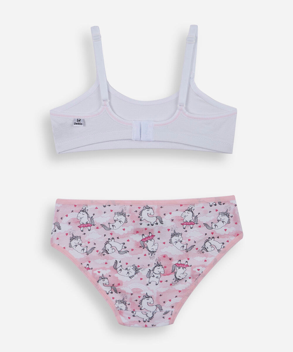 conjunto de calcinha e sutiã infantil em algodão delrio branco