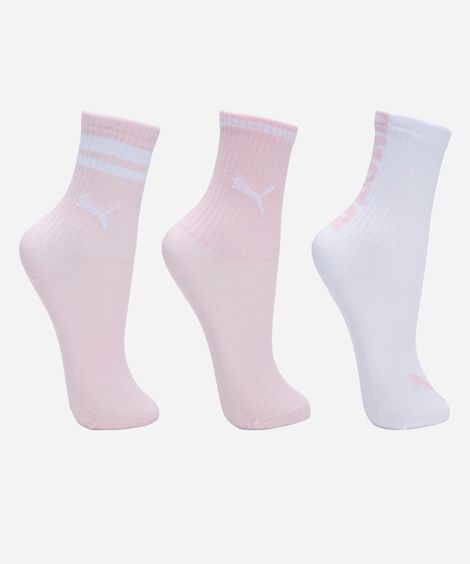 kit de 3 meias infantis cano longo puma 30-33 rosa