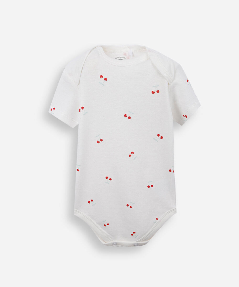 body infantil manga curta cerejinha off white