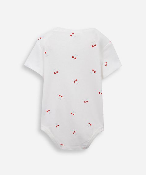 body infantil manga curta cerejinha off white