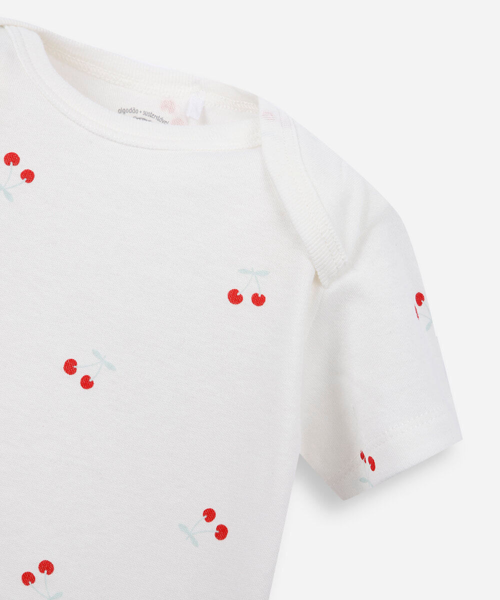 body infantil manga curta cerejinha off white