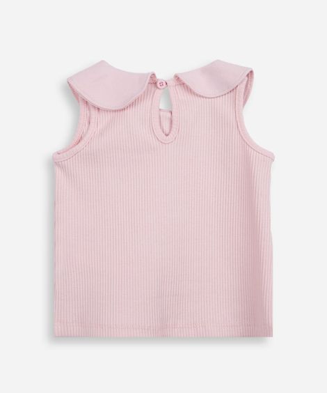 regata infantil de algodão com gola canelada rosa