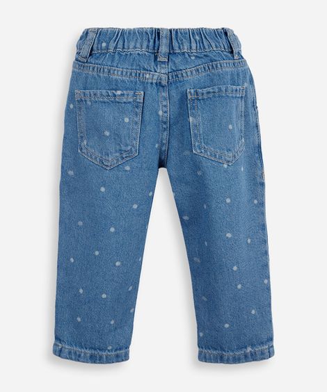calça infantil jeans com pregas poá azul