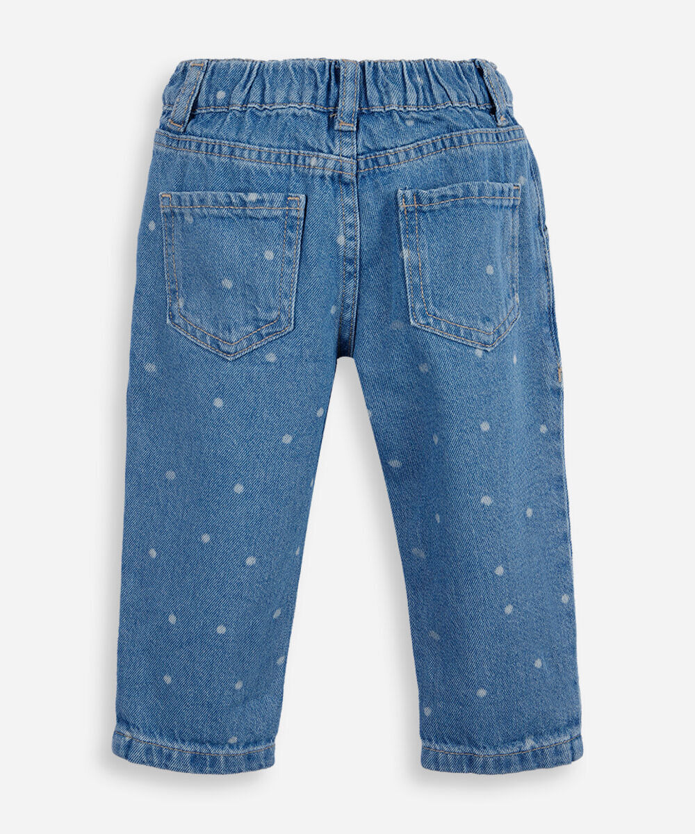 calça infantil jeans com pregas poá azul