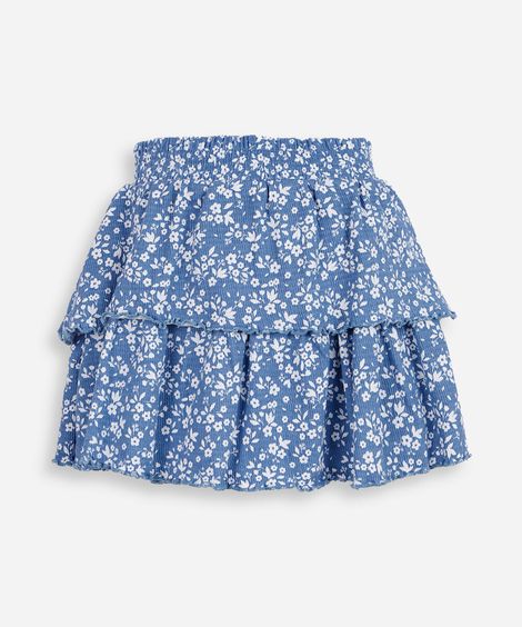 saia infantil de algodão com babados floral azul