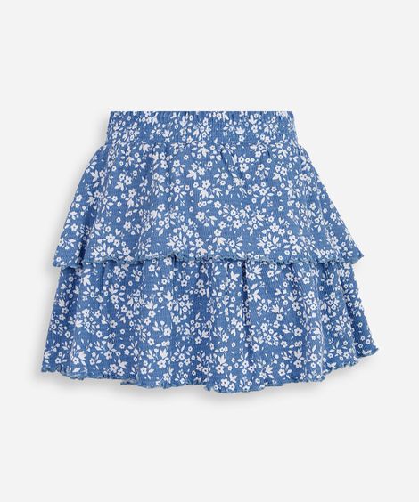 saia infantil de algodão com babados floral azul