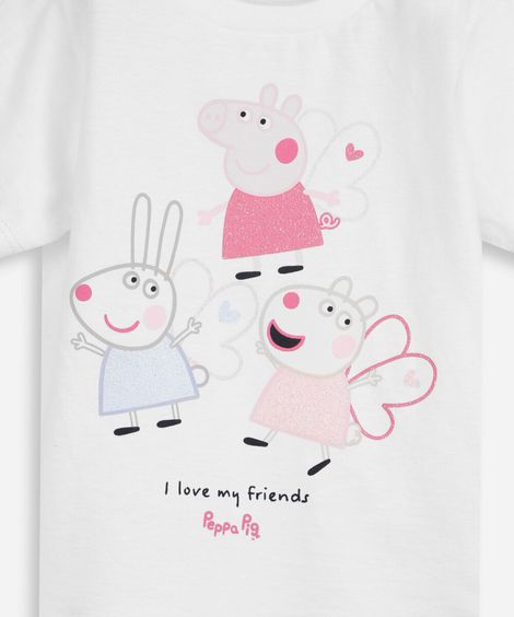 blusa infantil de algodão peppa pig com glitter off white