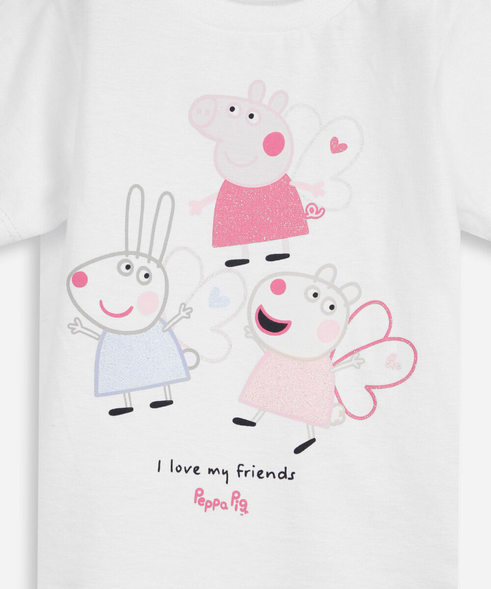 blusa infantil de algodão peppa pig com glitter off white