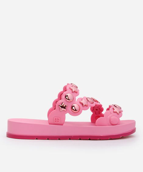 chinelo slide infantil spot zaxy com estrelas rosa