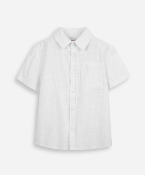 camisa infantil de algodão texturizada com bolso branco