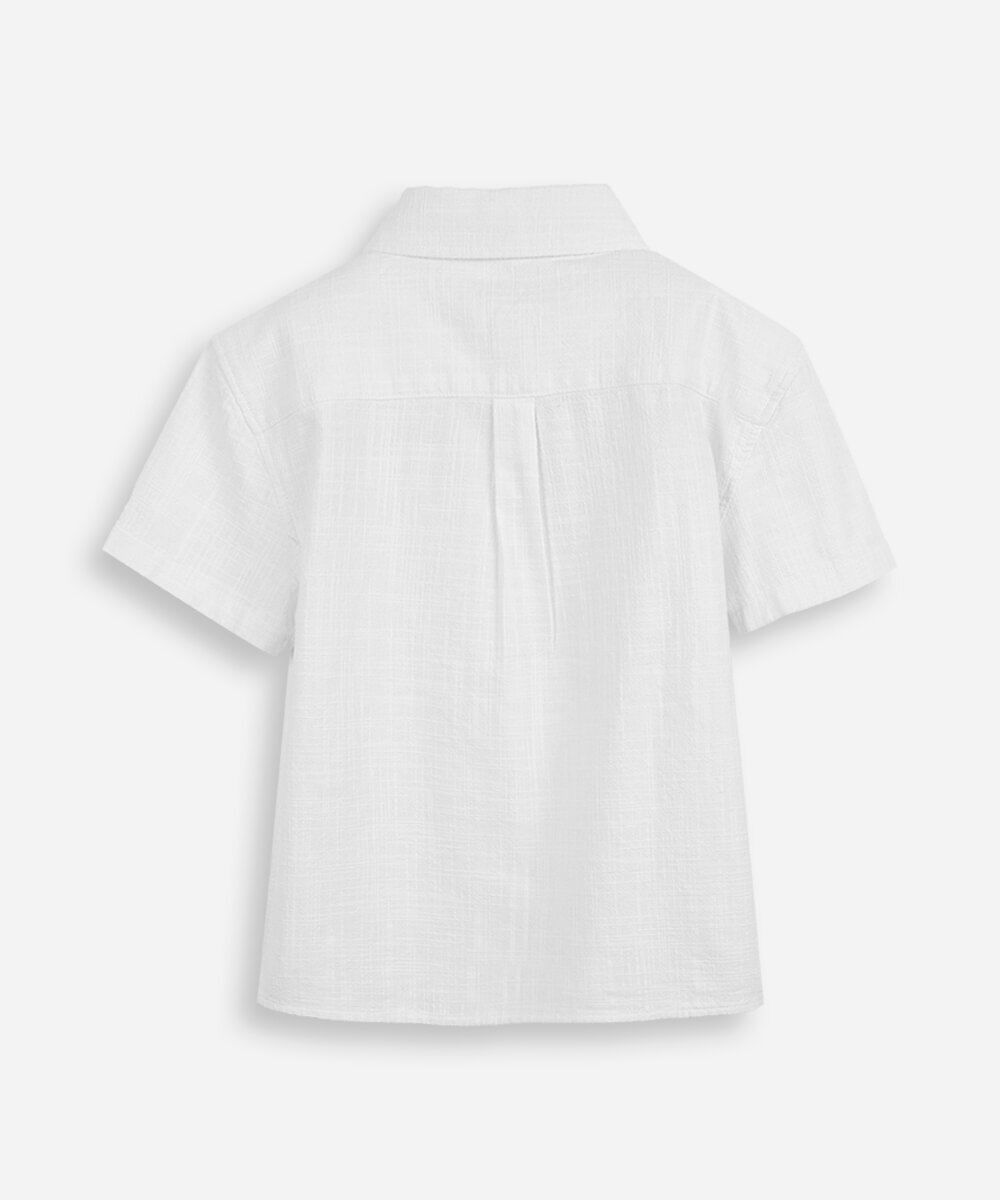 camisa infantil de algodão texturizada com bolso branco