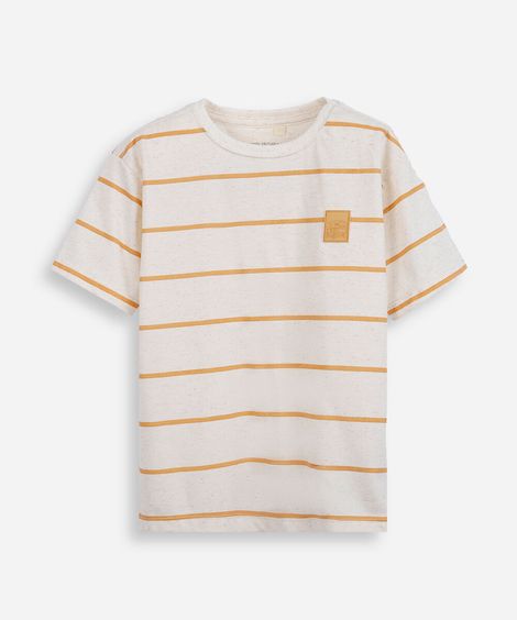 camiseta infantil com linho listrada laranja