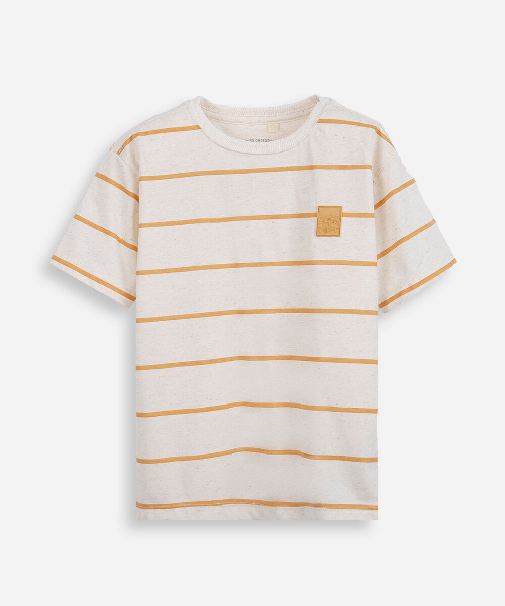 camiseta infantil com linho listrada laranja