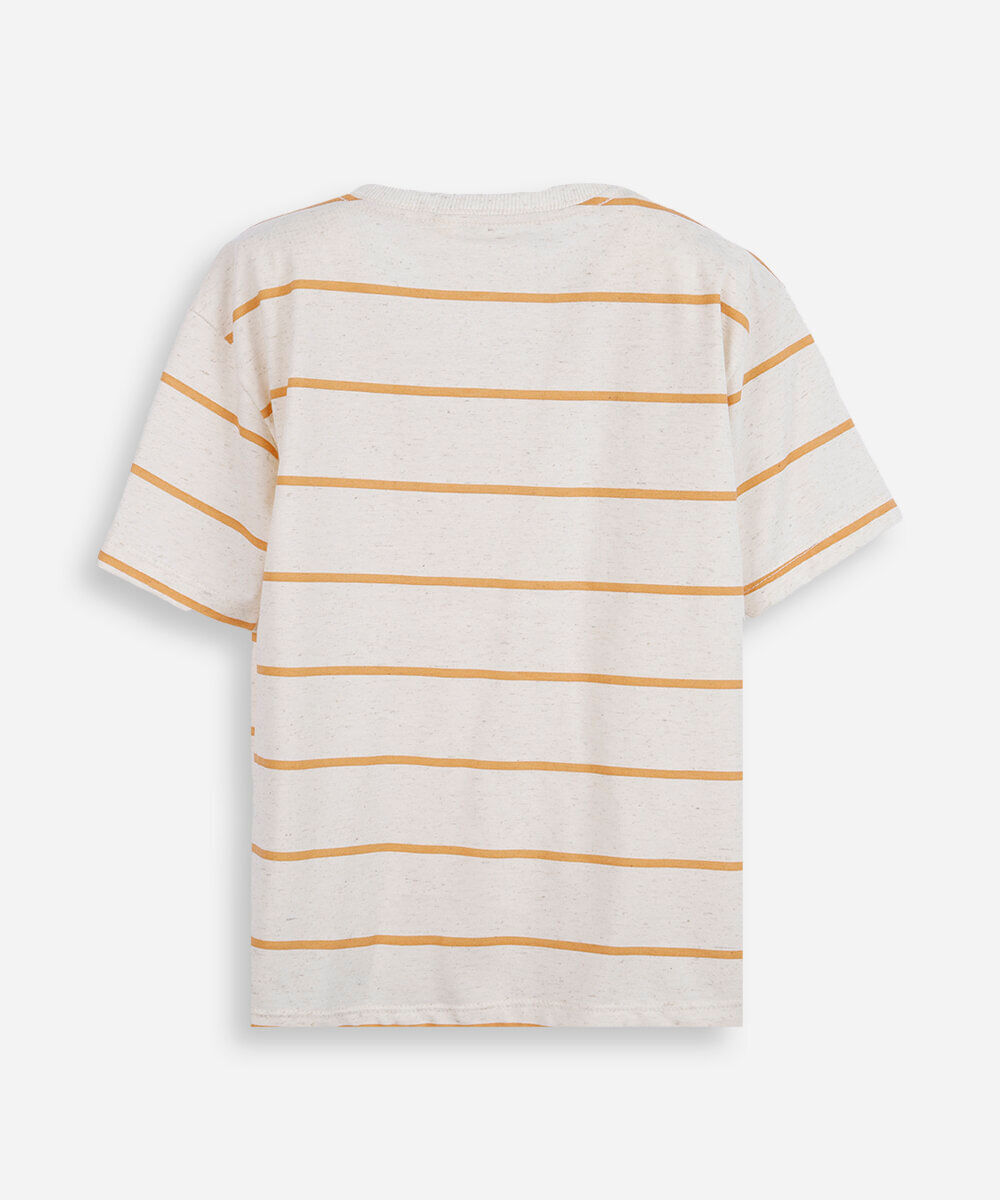 camiseta infantil com linho listrada laranja
