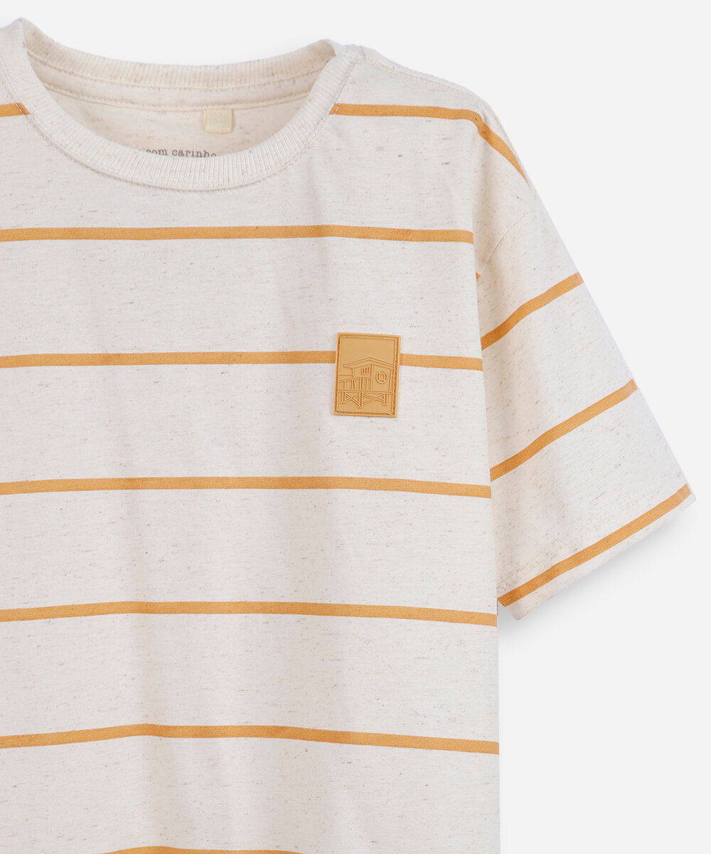 camiseta infantil com linho listrada laranja