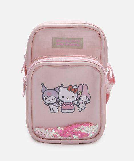 bolsa shoulder bag infantil hello kitty com glitter rosa