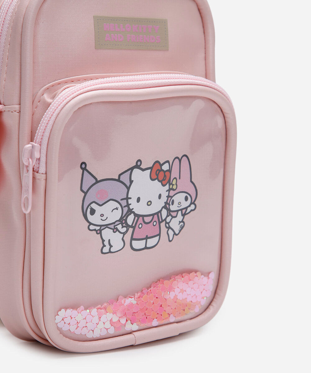 bolsa shoulder bag infantil hello kitty com glitter rosa