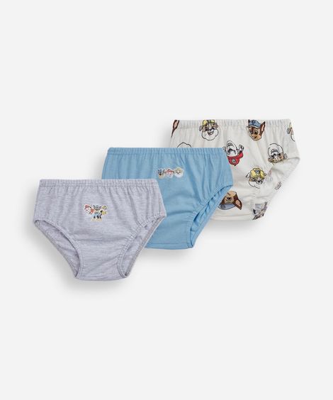 kit de 3 cuecas infantis de algodão patrulha canina colorido