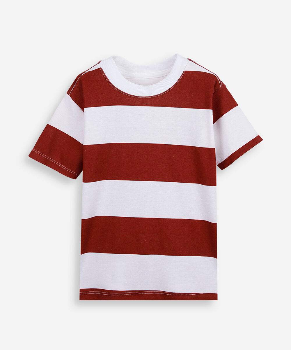 camiseta infantil com algodão listrada vermelha