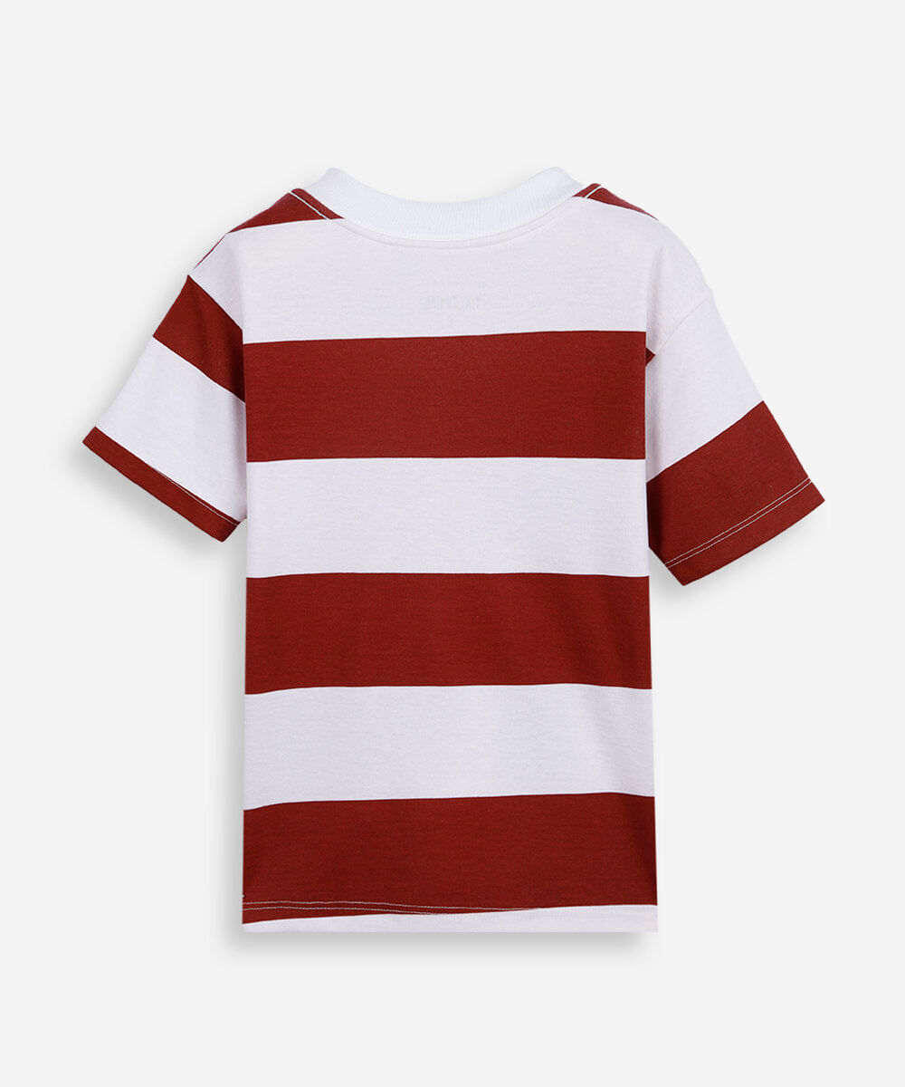 camiseta infantil com algodão listrada vermelha